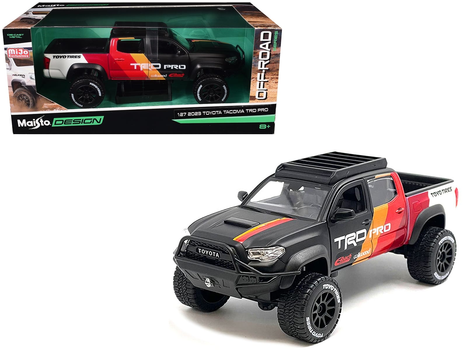 2023 Toyota Tacoma TRD PRO Off Road Pickup Truck Matt Black with Graphics and Roofrack "Maisto Design" Series 1/27 Diecast Model Car by Maisto - Image 2