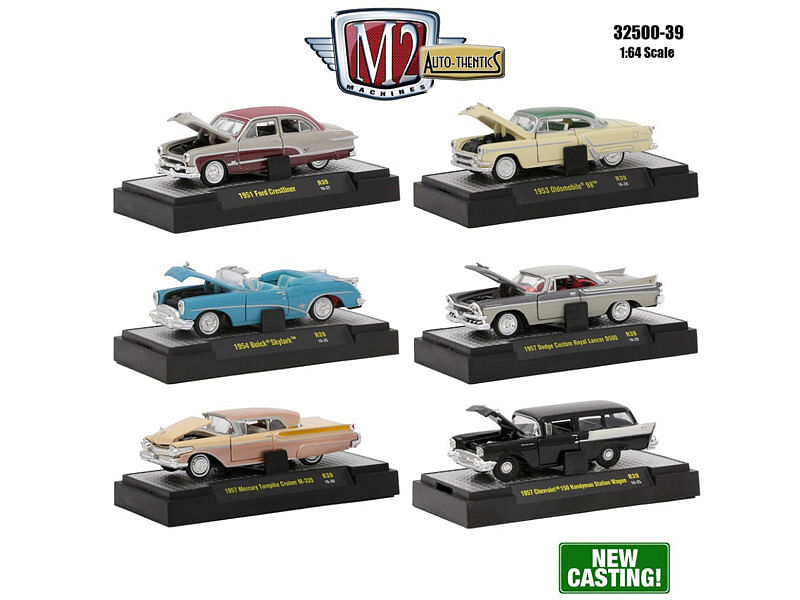 Auto Thentics 6 Piece Set Release 39 IN DISPLAY CASES 1/64 Diecast Model Cars by M2 Machines