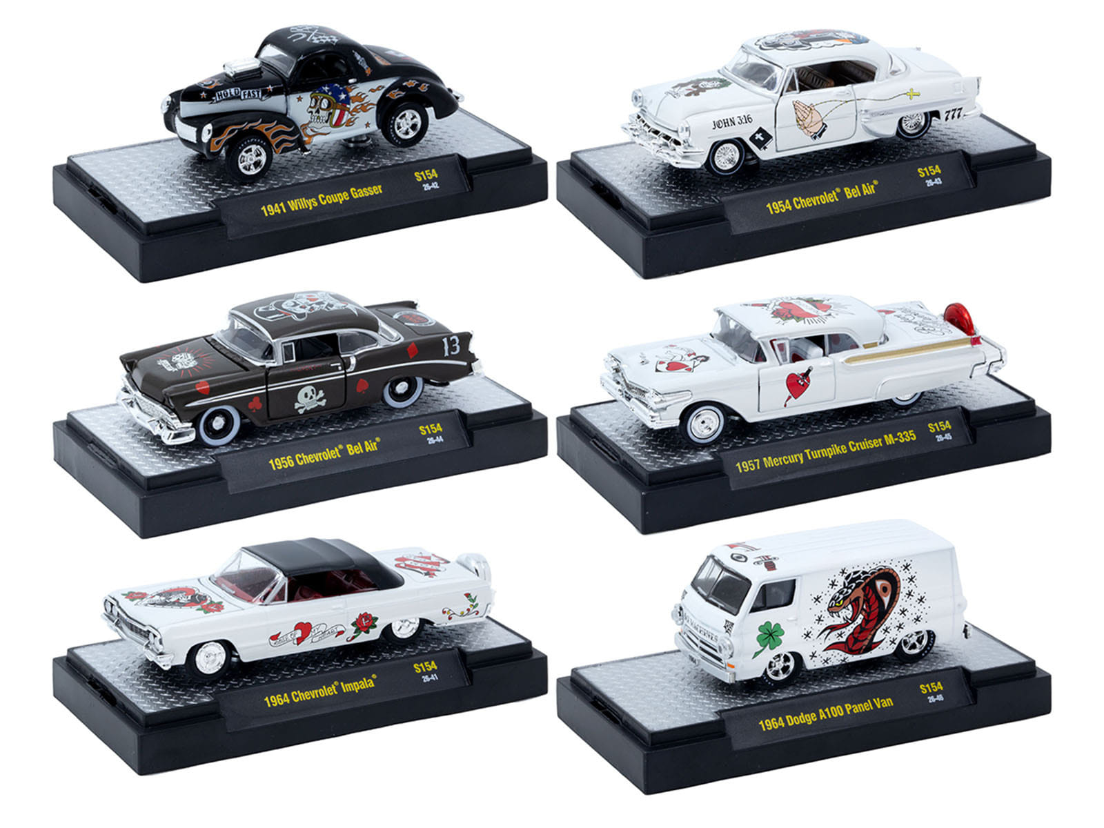 "Auto-Thentics" 6 piece Set Release S154 IN DISPLAY CASES Limited Edition 1/64 Diecast Model Cars by M2 Machines