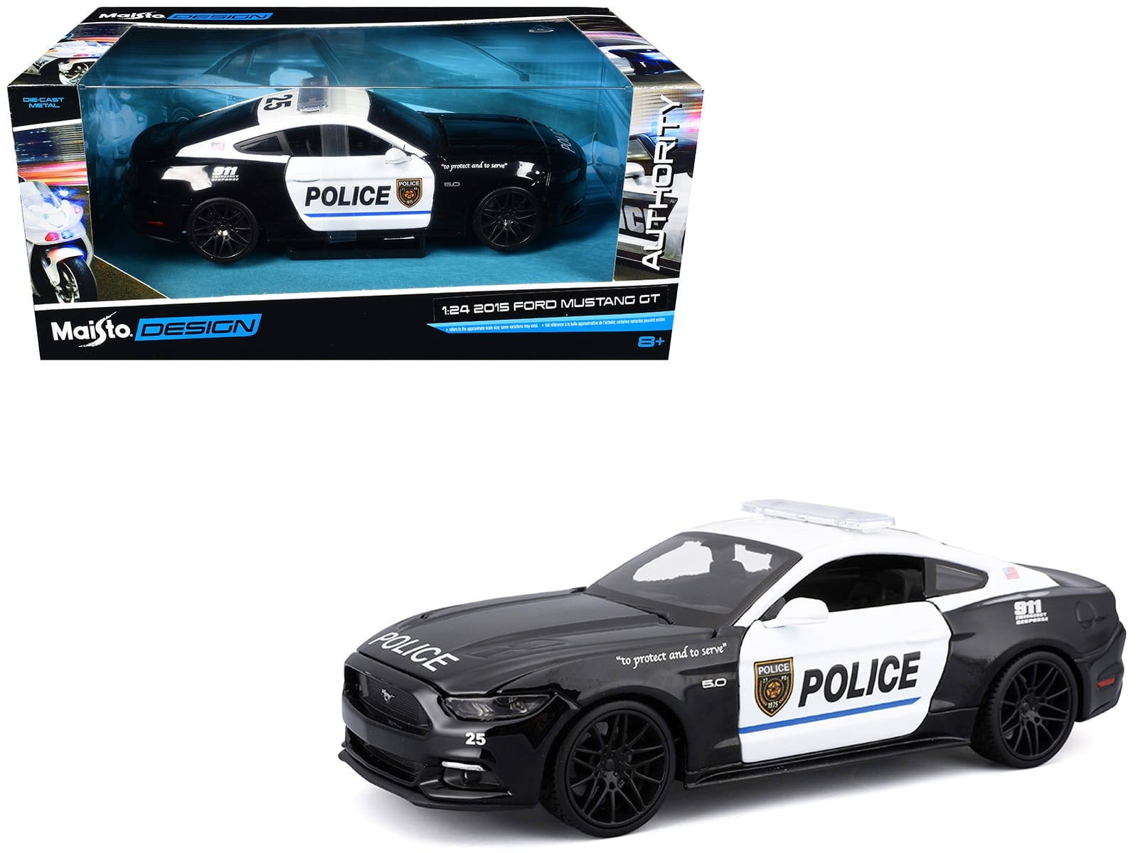 2015 Ford Mustang GT 5.0 "Police" Black and White "Authority" Series 1/24 Diecast Model Car by Maisto