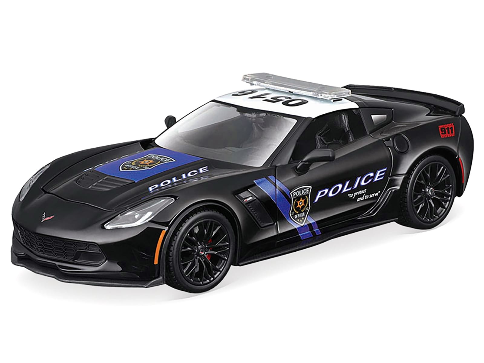 2015 Chevrolet Corvette Z06 "Police" Black with Blue Stripes and White Top "Maisto Design Authority" Series 1/24 Diecast Model Car by Maisto - Image 2