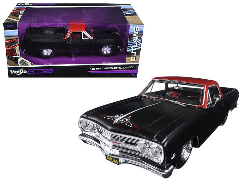 1965 Chevrolet El Camino Matt Black “Outlaws” 1/25 Diecast Model Car by Maisto