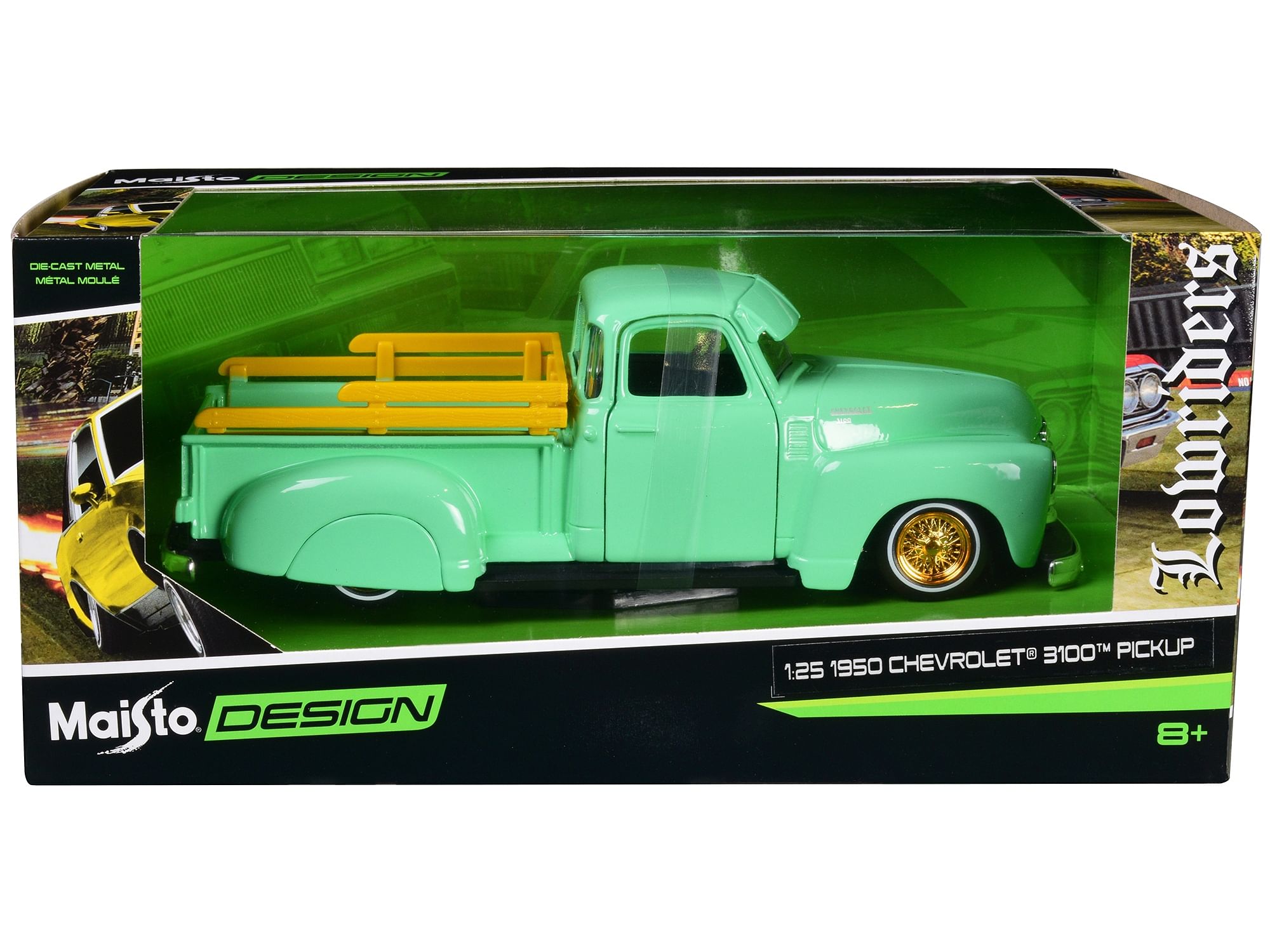 1950 Chevrolet 3100 Pickup Truck Lowrider Light Green with Gold Wheels “Lowriders” Series 1/24 Diecast Model Car by Maisto