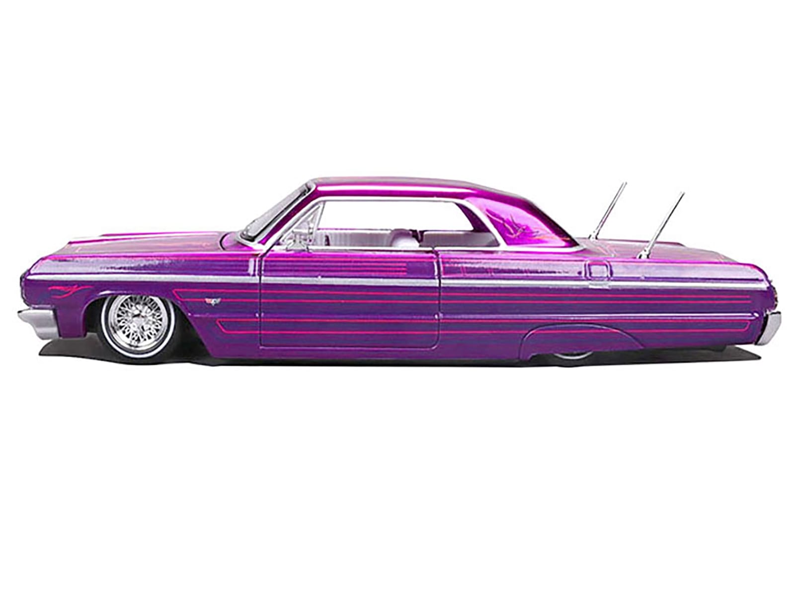 1964 Chevrolet Impala SS Lowrider Candy Purple with Graphics and White Interior "Lowriders" "Maisto Design" Series 1/26 Diecast Model Car by Maisto - Image 2