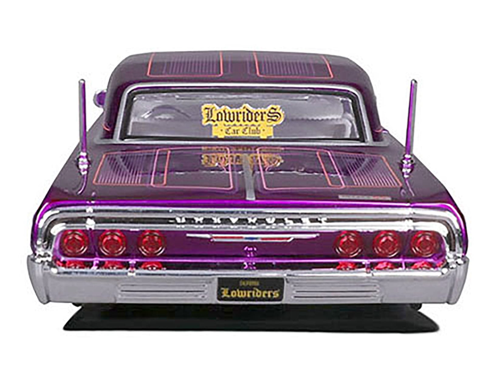 1964 Chevrolet Impala SS Lowrider Candy Purple with Graphics and White Interior "Lowriders" "Maisto Design" Series 1/26 Diecast Model Car by Maisto - Image 3