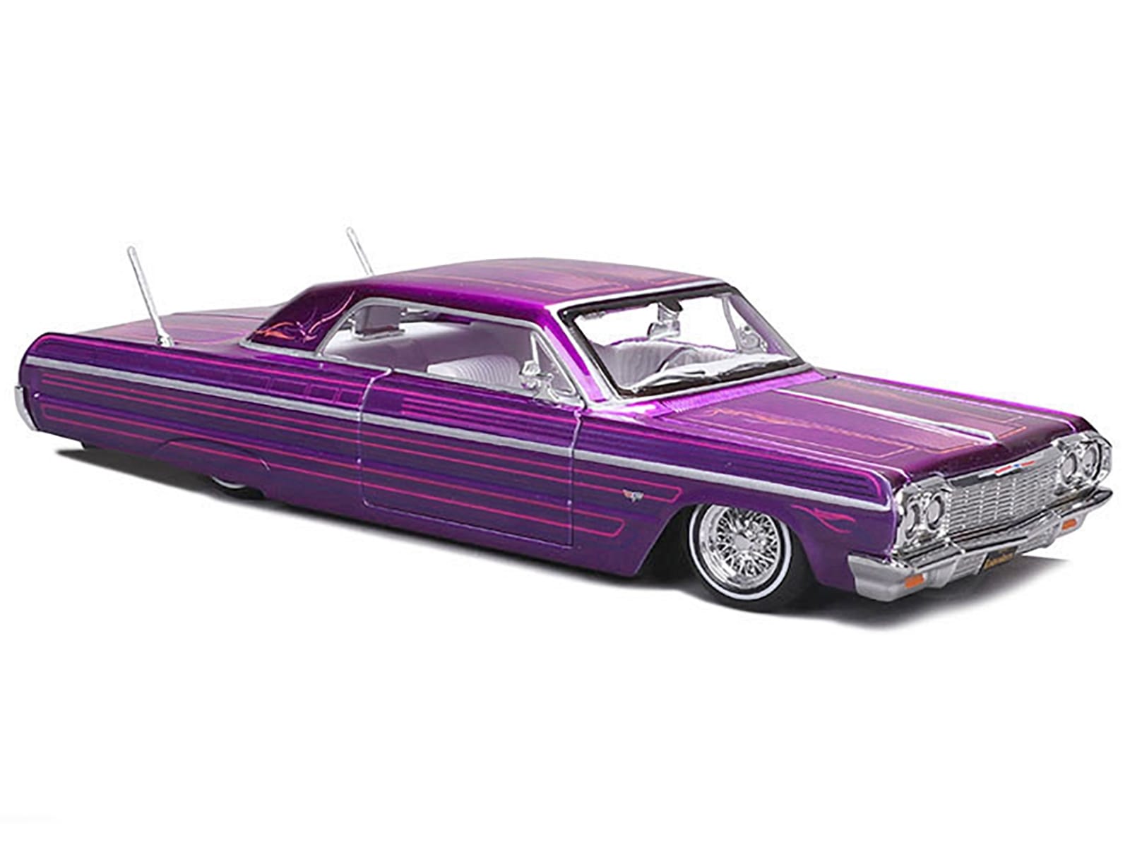 1964 Chevrolet Impala SS Lowrider Candy Purple with Graphics and White Interior "Lowriders" "Maisto Design" Series 1/26 Diecast Model Car by Maisto - Image 4