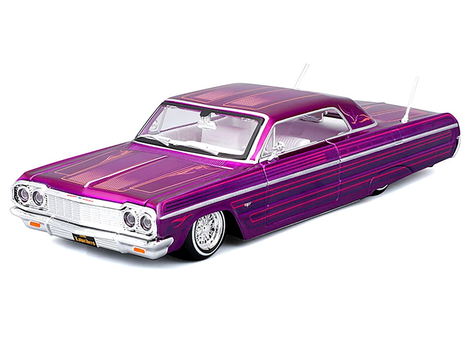 1964 Chevrolet Impala SS Lowrider Candy Purple with Graphics and White Interior "Lowriders" "Maisto Design" Series 1/26 Diecast Model Car by Maisto - Image 5