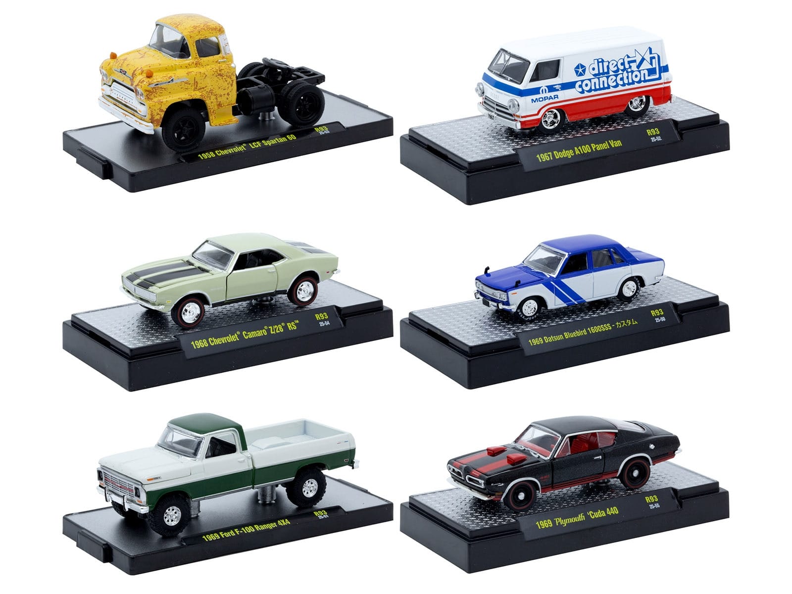 "Auto Meets" Set of 6 Cars IN DISPLAY CASES Release 93 Limited Edition 1/64 Diecast Model Cars by M2 Machines