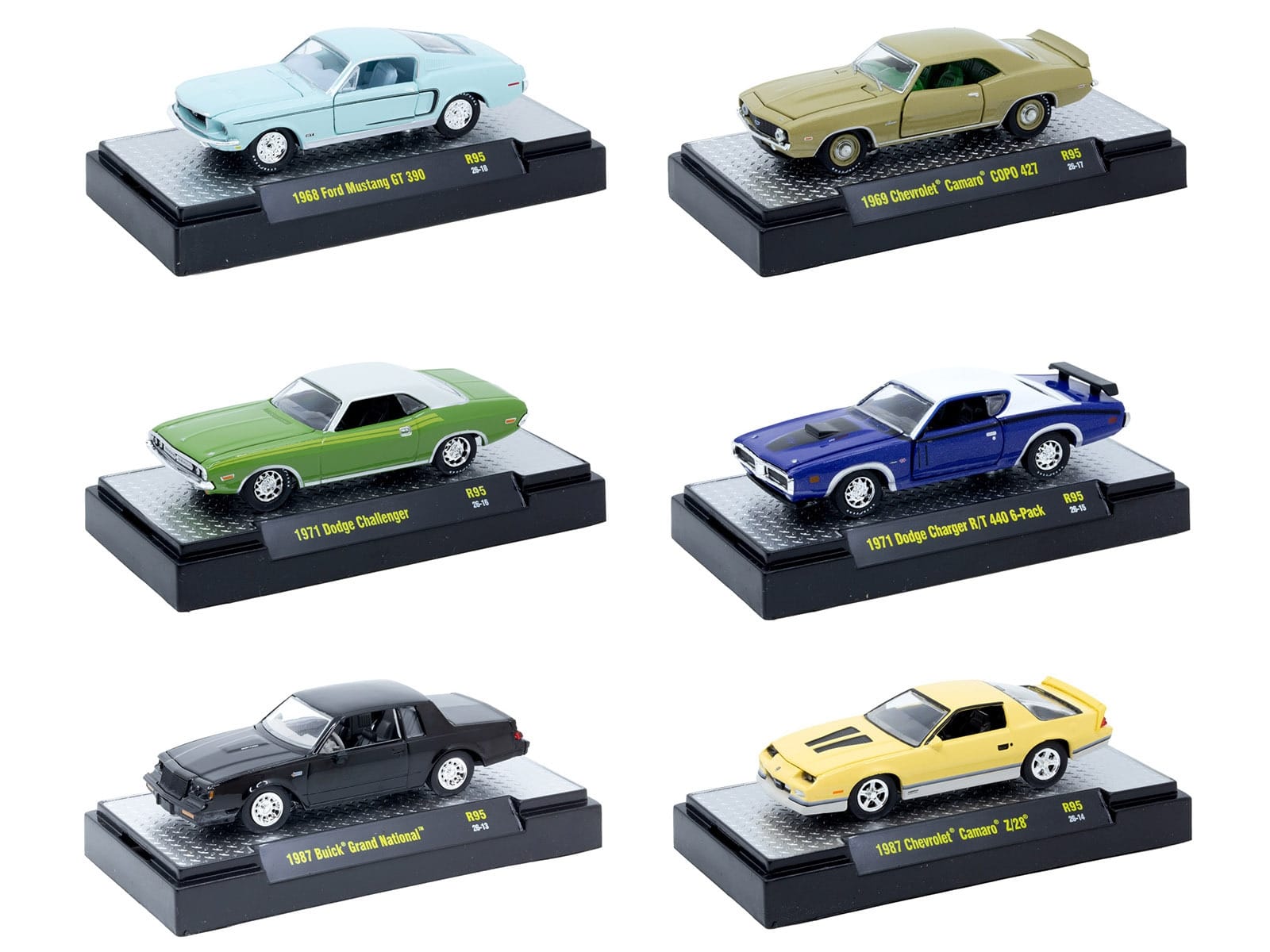 "Auto Meets" Set of 6 Cars IN DISPLAY CASES Release 95 Limited Edition 1/64 Diecast Model Cars by M2 Machines