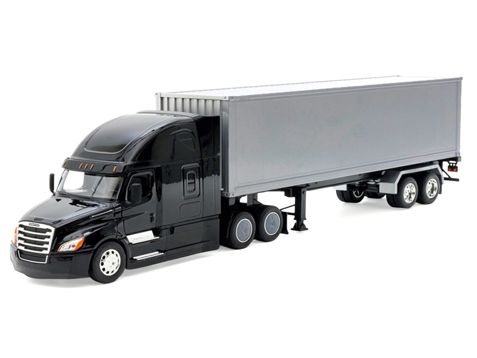 Freightliner Cascadia Truck Black with Silver Container "Transporter" Series 1/32 Diecast Model by Welly - Image 2