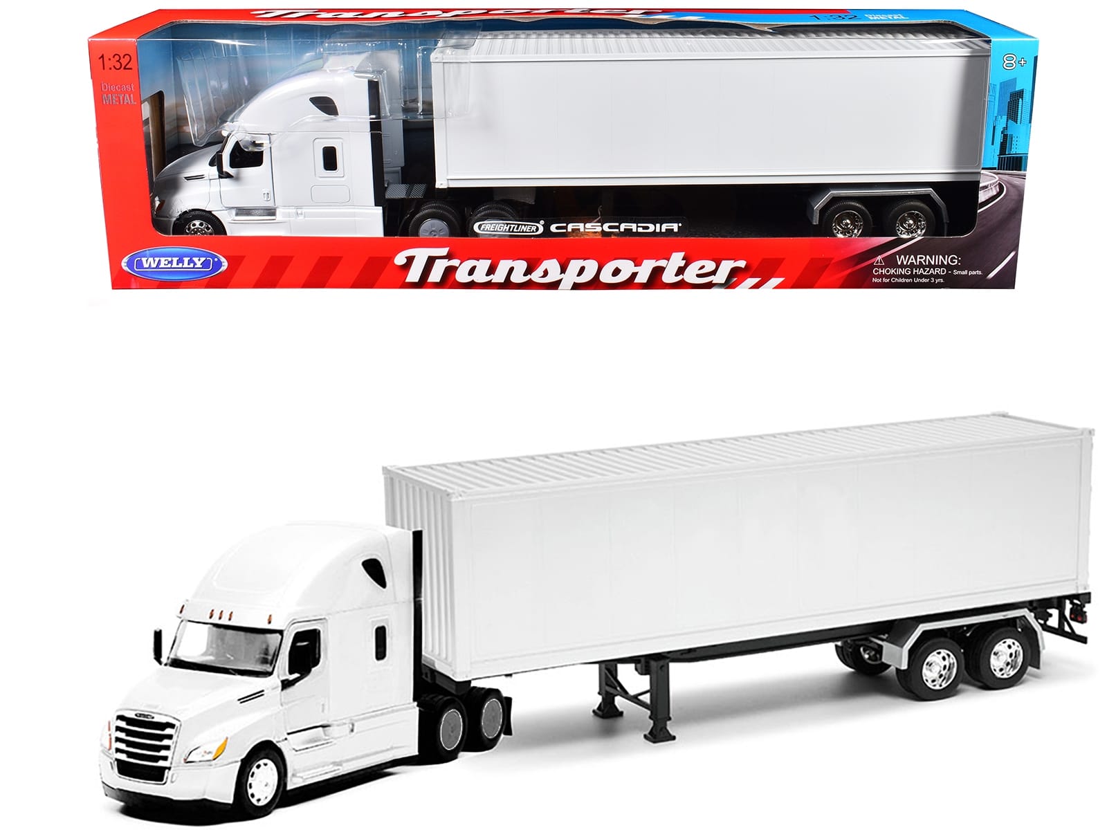 Freightliner Cascadia Truck White with White Container "Transporter" Series 1/32 Diecast Model by Welly - Image 2