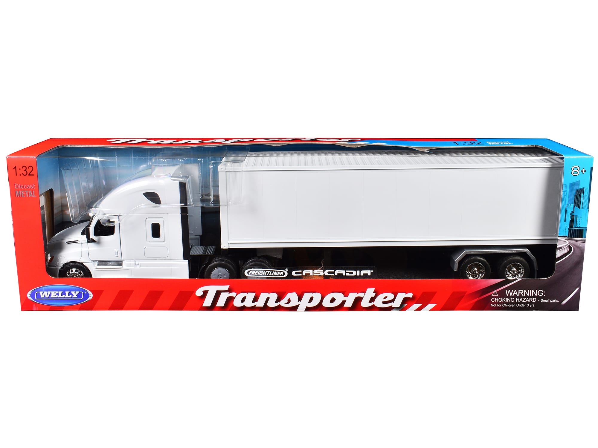 Freightliner Cascadia Truck White with White Container "Transporter" Series 1/32 Diecast Model by Welly - Image 3