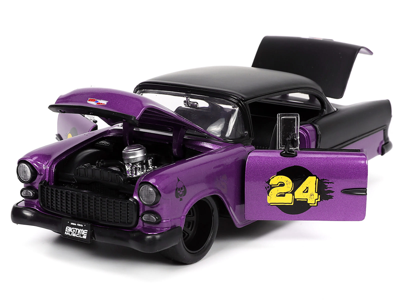 1955 Chevrolet Bel Air #24 Purple Metallic and Matt Black "Bigtime Muscle" Series 1/24 Diecast Model Car by Jada - Image 3