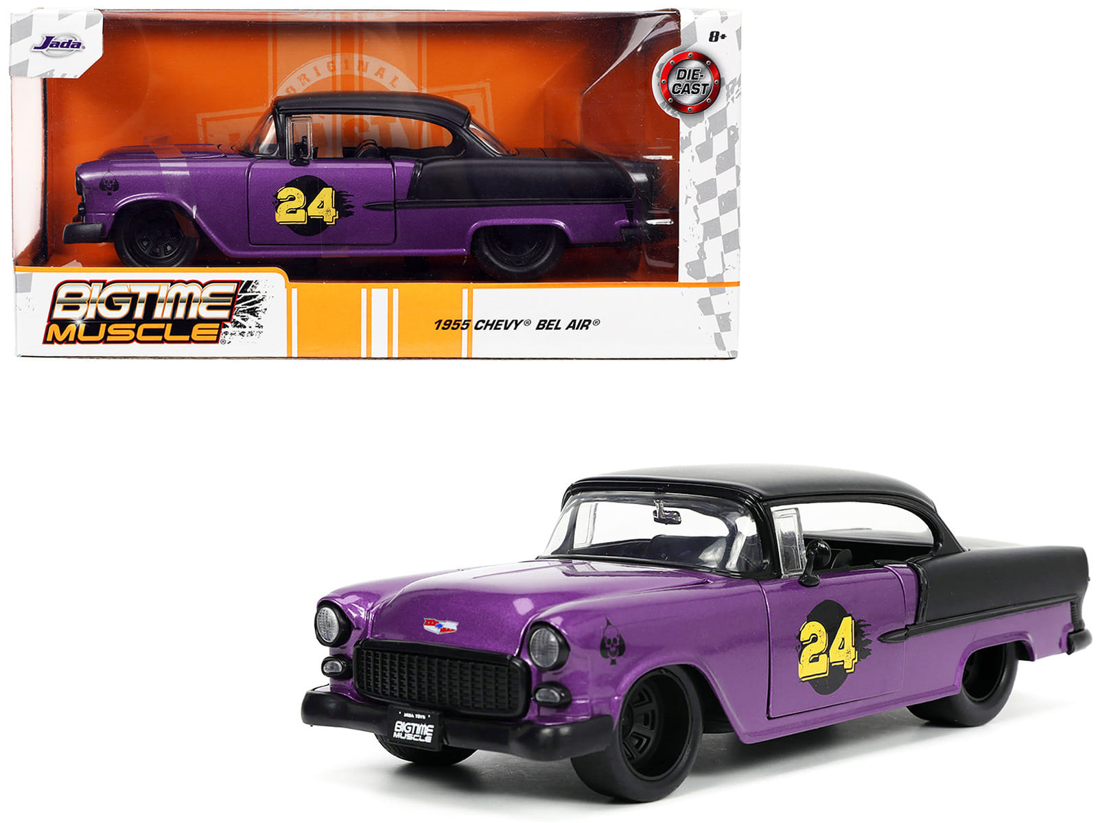 1955 Chevrolet Bel Air #24 Purple Metallic and Matt Black "Bigtime Muscle" Series 1/24 Diecast Model Car by Jada - Image 5