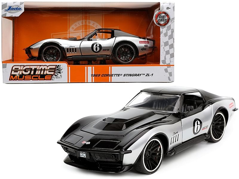 1969 Chevrolet Corvette Stingray ZL-1 #6 Black and Silver “Bigtime Muscle” Series 1/24 Diecast Model Car by Jada