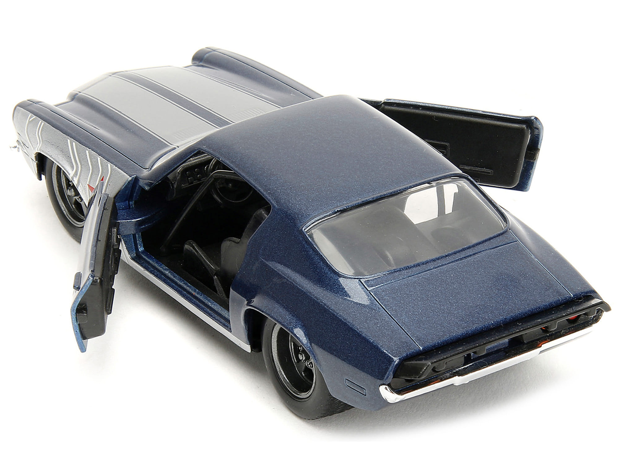 1973 Chevrolet Camaro Dark Blue Metallic with Gray Stripes and Winter Soldier Diecast Figure "Marvel Avengers" "Hollywood Rides" Series 1/32 Diecast Model Car by Jada - Image 5