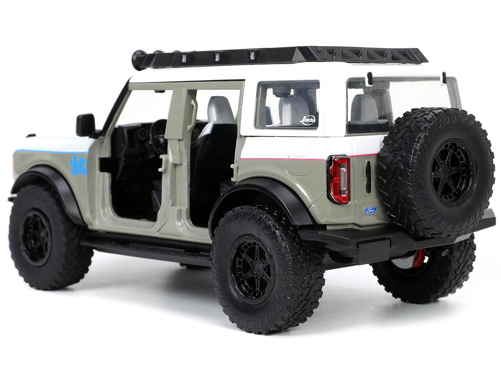 2021 Ford Bronco Gray and White with Matt Black Hood with Roof Rack “M2 Motoring” “Just Trucks” Series 1/24 Diecast Model Car by Jada