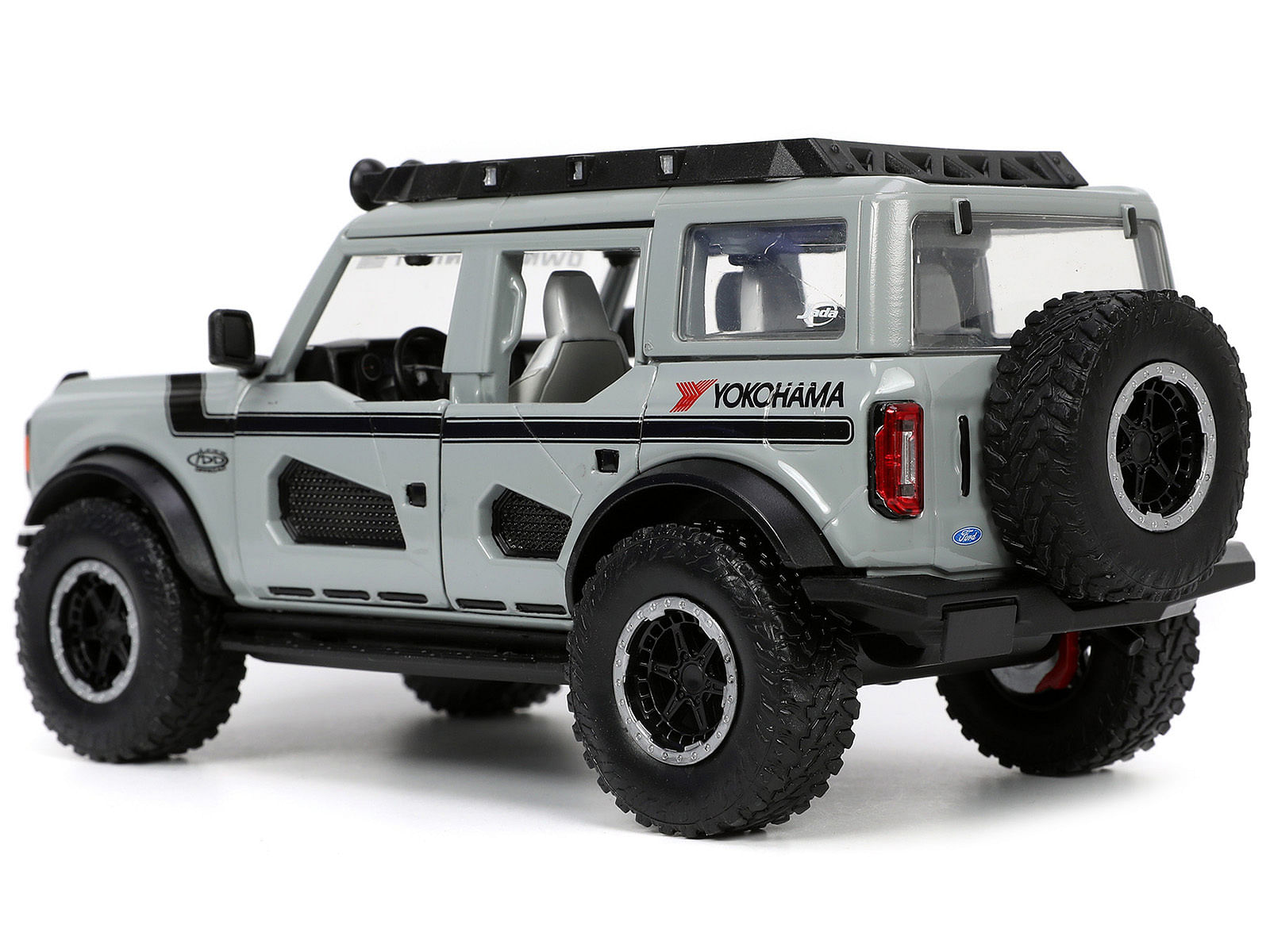 2021 Ford Bronco Gray with Black Stripes with Roof Rack “Own the Night” “Just Trucks” Series 1/24 Diecast Model Car by Jada