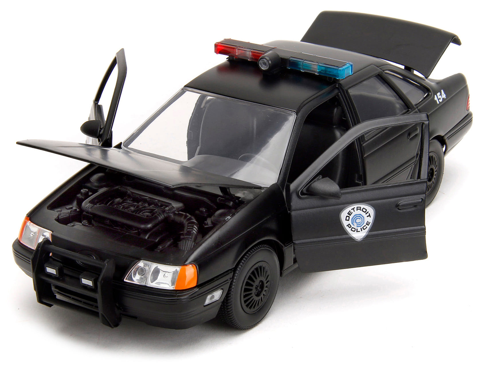 Ford Taurus OCP Matt Black "Detroit Police" and Robocop Diecast Figure 35th Anniversary "Robocop" (1987) Movie "Hollywood Rides" Series 1/24 Diecast Model Car by Jada - Image 3