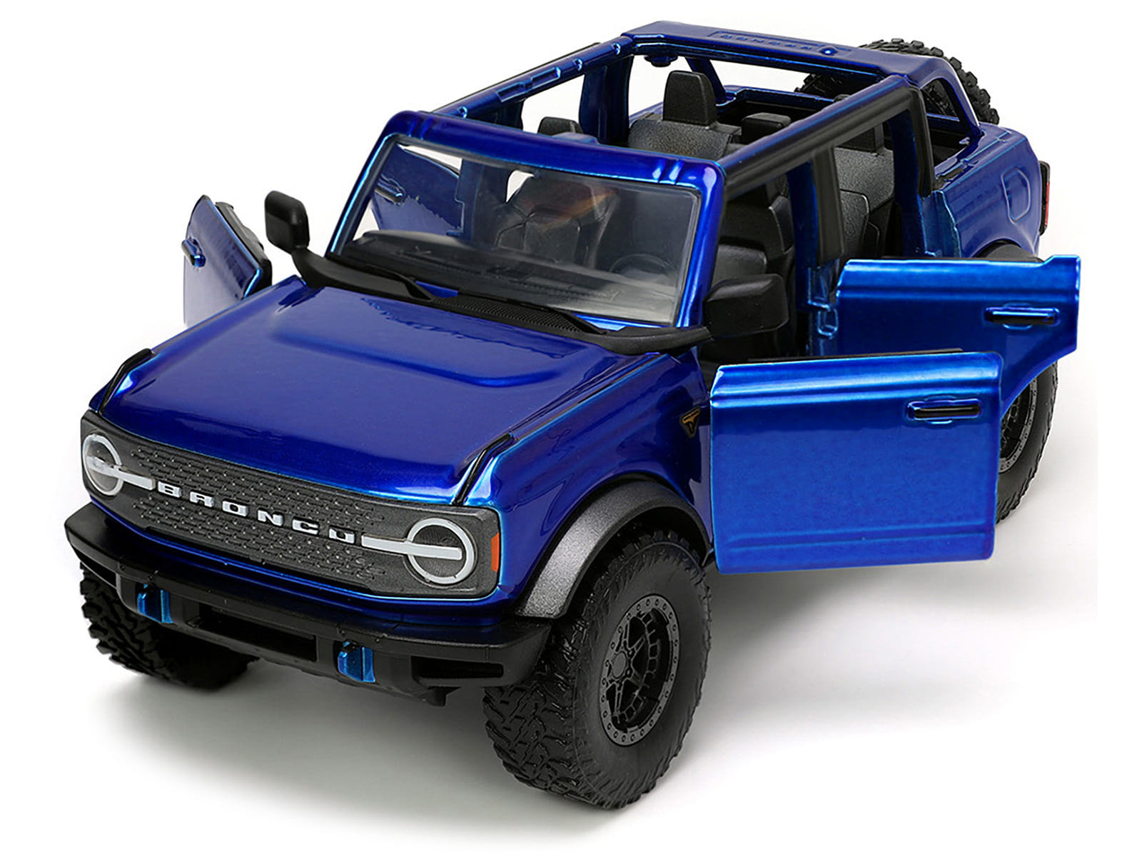 2021 Ford Bronco Open-Top Candy Blue Metallic with Extra Wheels "Just Trucks" Series 1/24 Diecast Model Car by Jada - Image 3