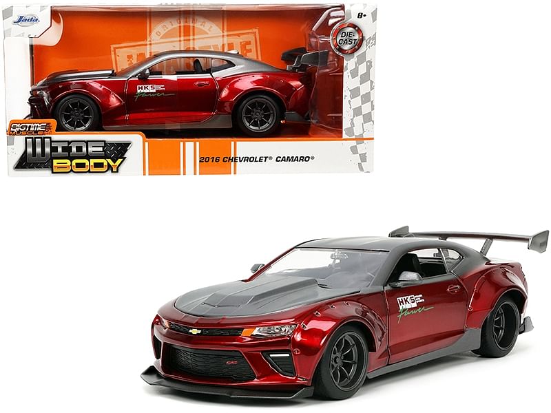 2016 Chevrolet Camaro Widebody “HKS” Candy Red Metallic and Matt Gray Metallic “Bigtime Muscle” Series 1/24 Diecast Model Car by Jada