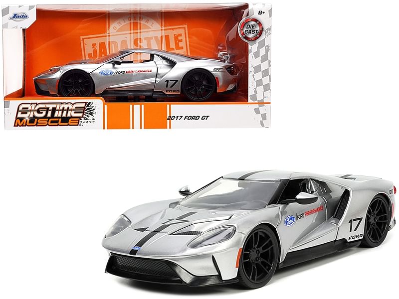 2017 Ford GT #17 Silver Metallic with Black Stripes “Ford Performance” “Bigtime Muscle” Series 1/24 Diecast Model Car by Jada