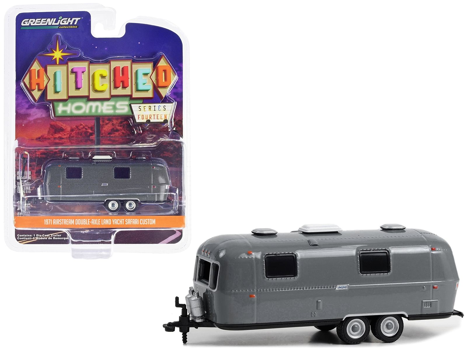 1971 Airstream Double-Axle Land Yacht Safari Custom Travel Trailer Gray “Hitched Homes” Series 14 1/64 Diecast Model by Greenlight