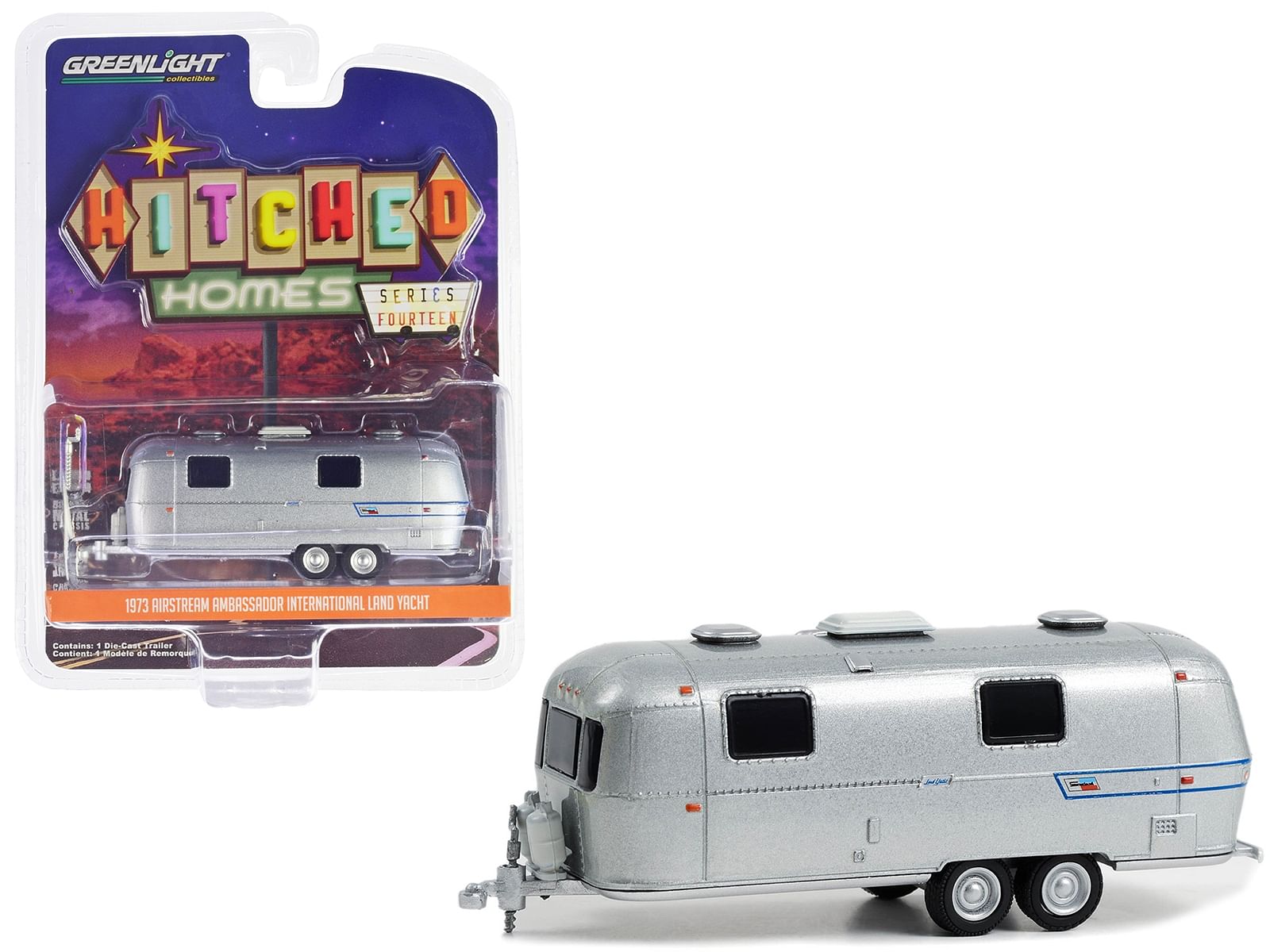 1973 Airstream Ambassador International Land Yacht Travel Trailer Silver Metallic “Hitched Homes” Series 14 1/64 Diecast Model by Greenlight