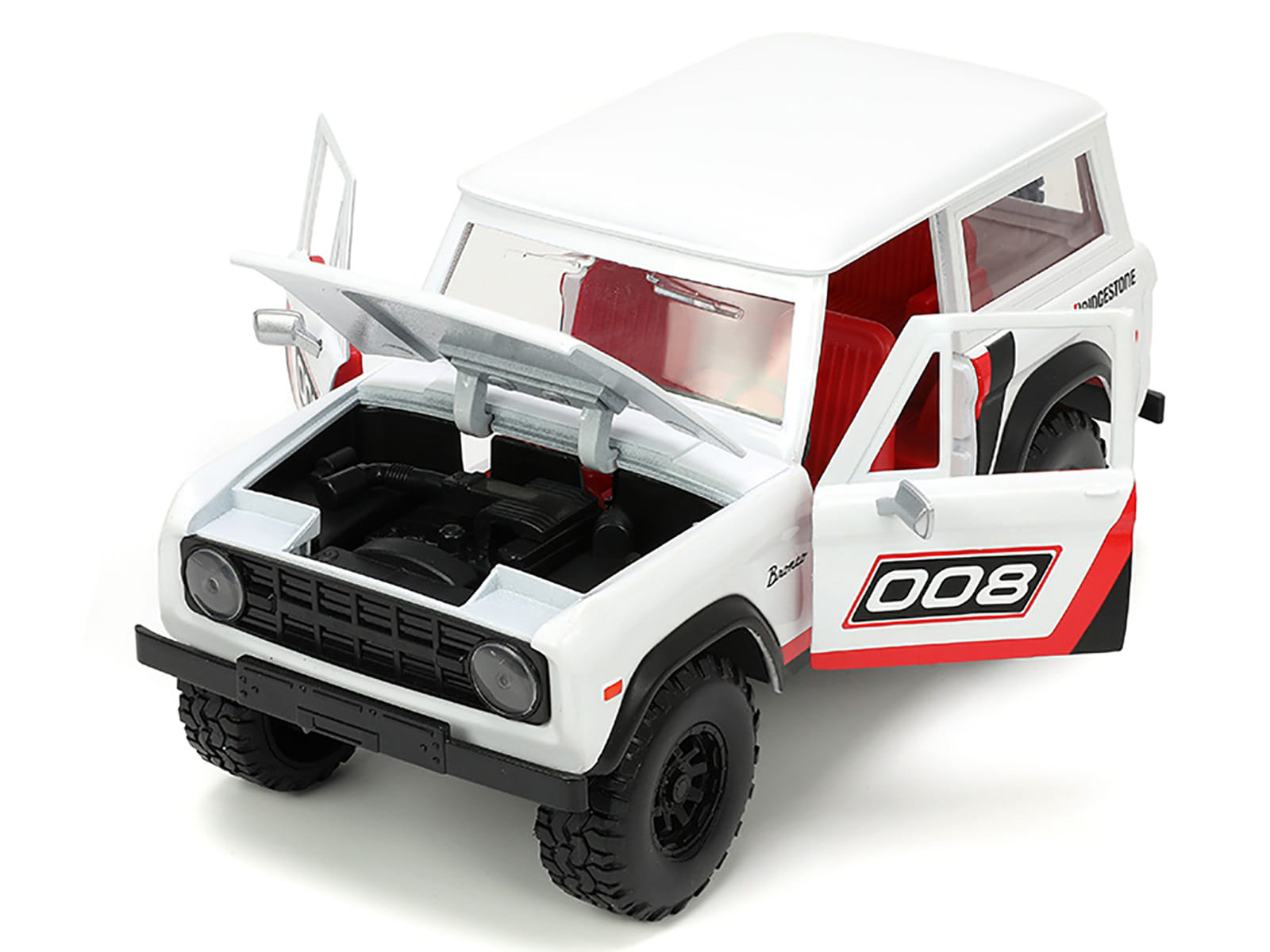 1973 Ford Bronco #008 White with Red and Black Stripes and Red Interior with Extra Wheels "Just Trucks" Series 1/24 Diecast Model Car by Jada - Image 4