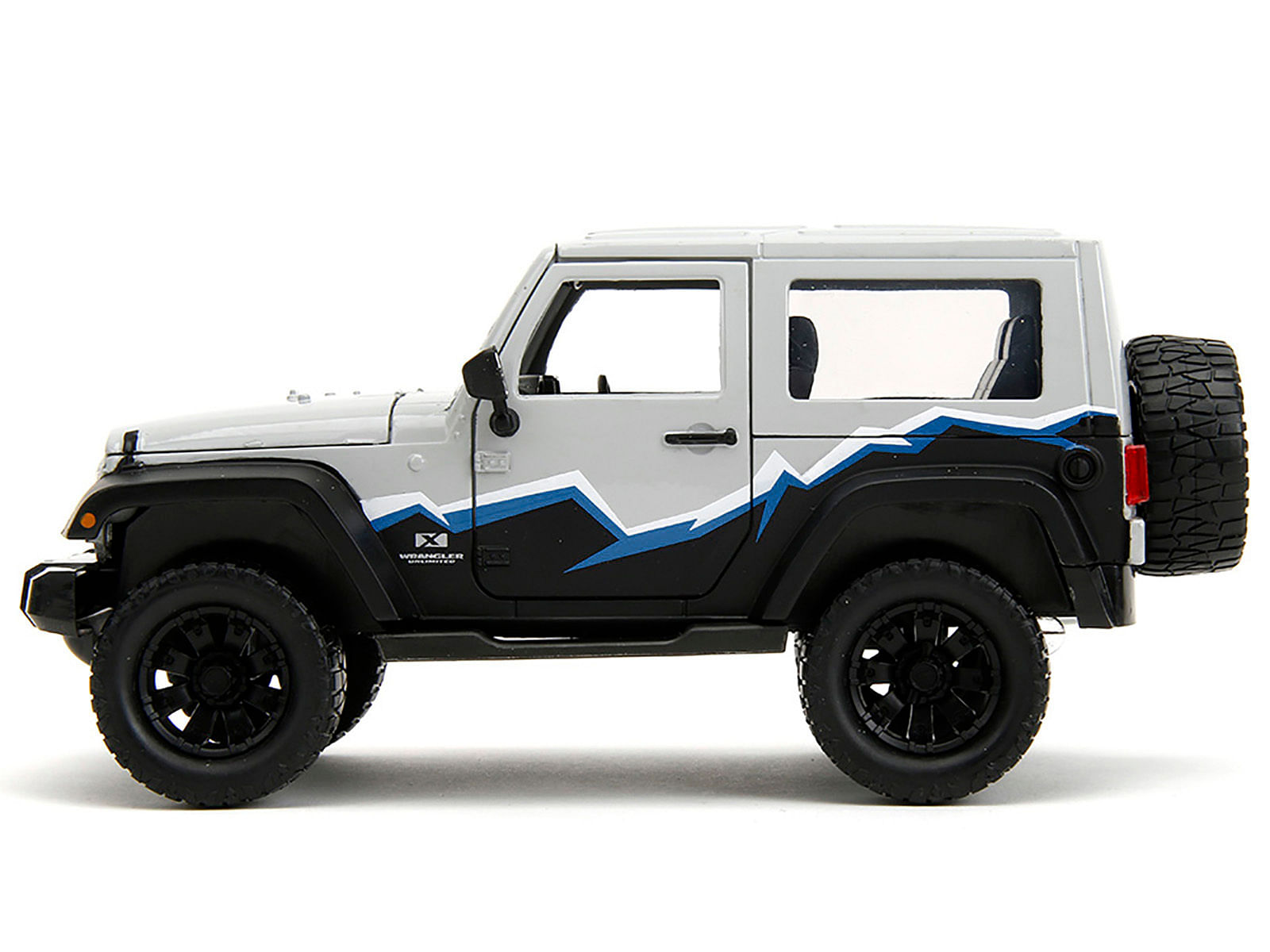 2007 Jeep Wrangler Gray and Black with Blue and White Stripes with Extra Wheels “Just Trucks” Series 1/24 Diecast Model Car by Jada