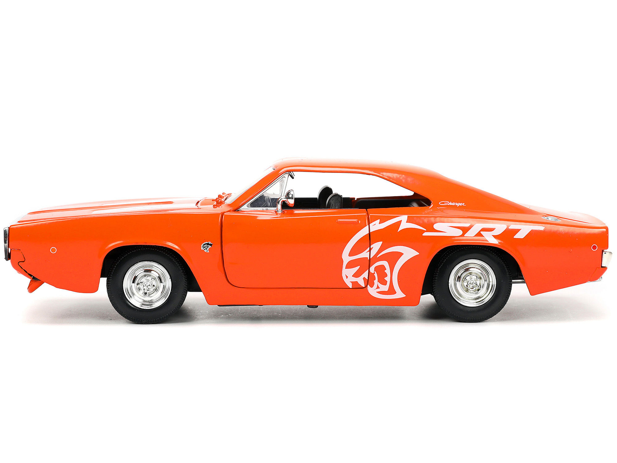 1968 Dodge Charger R/T SRT Orange with White Stripes and Graphics “Bigtime Muscle” Series 1/24 Diecast Model Car by Jada