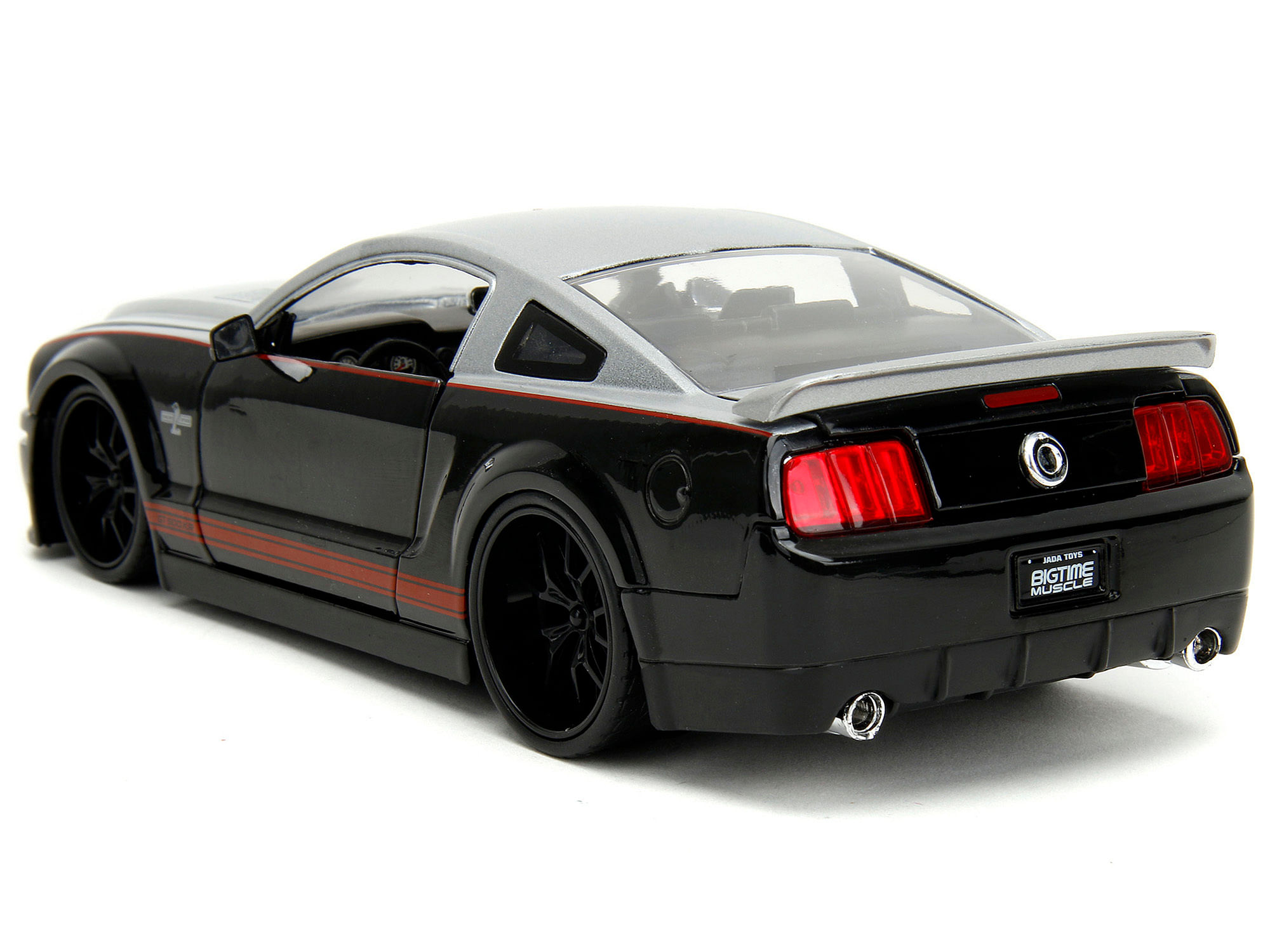 2008 Ford Shelby Mustang GT-500KR Silver and Black with Red Stripes “Bigtime Muscle” Series 1/24 Diecast Model Car by Jada