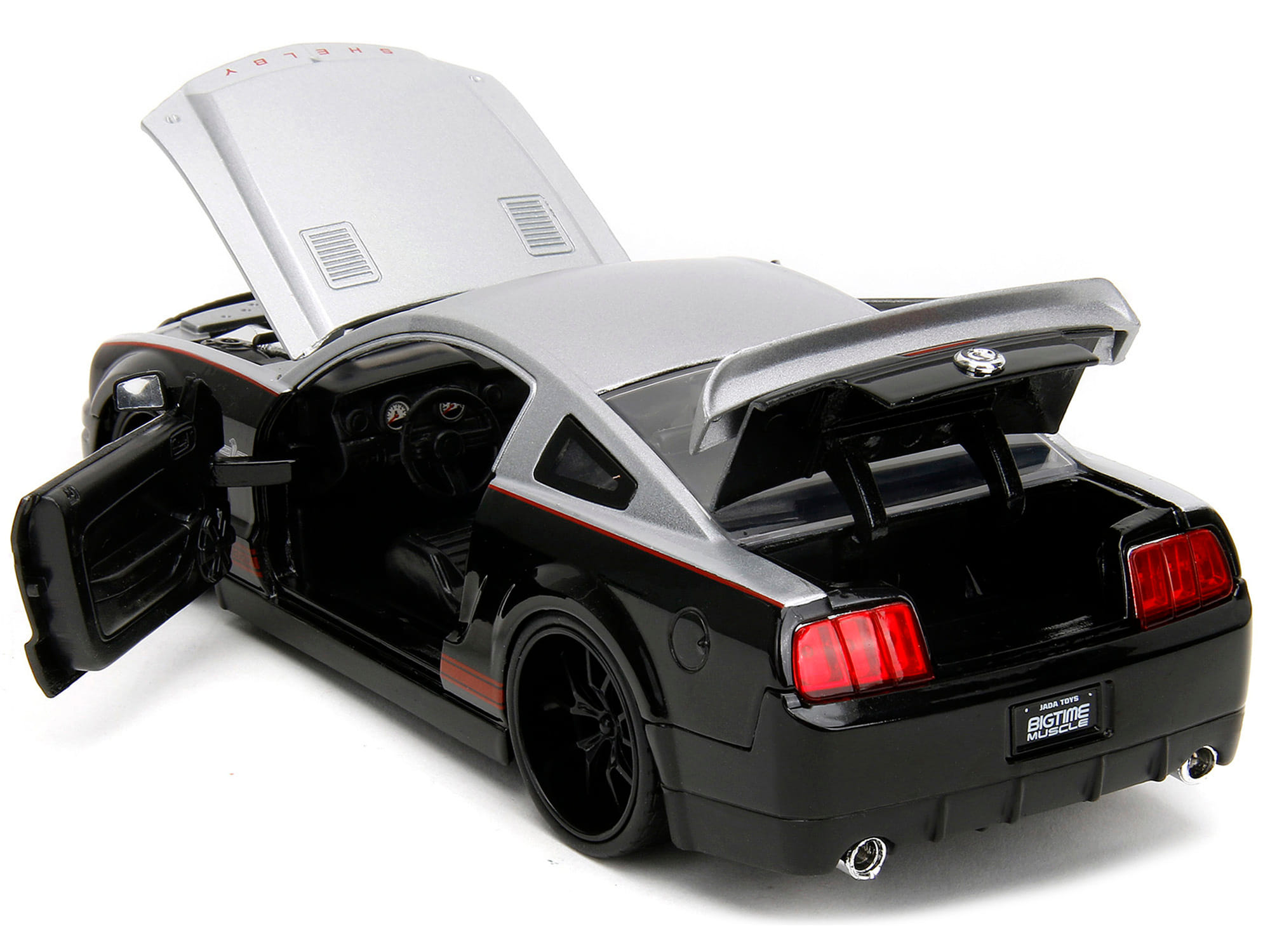 2008 Ford Shelby Mustang GT-500KR Silver and Black with Red Stripes "Bigtime Muscle" Series 1/24 Diecast Model Car by Jada - Image 2