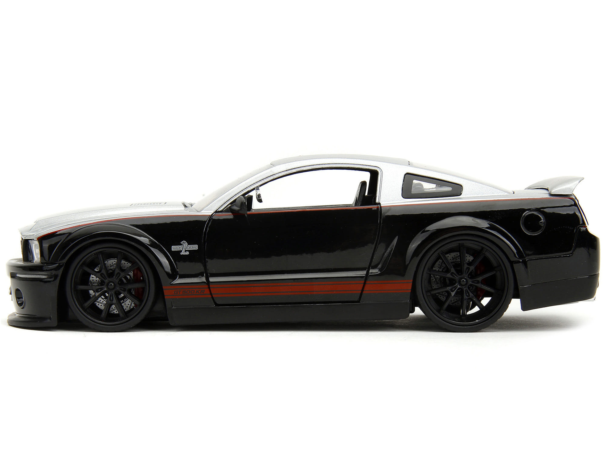2008 Ford Shelby Mustang GT-500KR Silver and Black with Red Stripes "Bigtime Muscle" Series 1/24 Diecast Model Car by Jada - Image 4