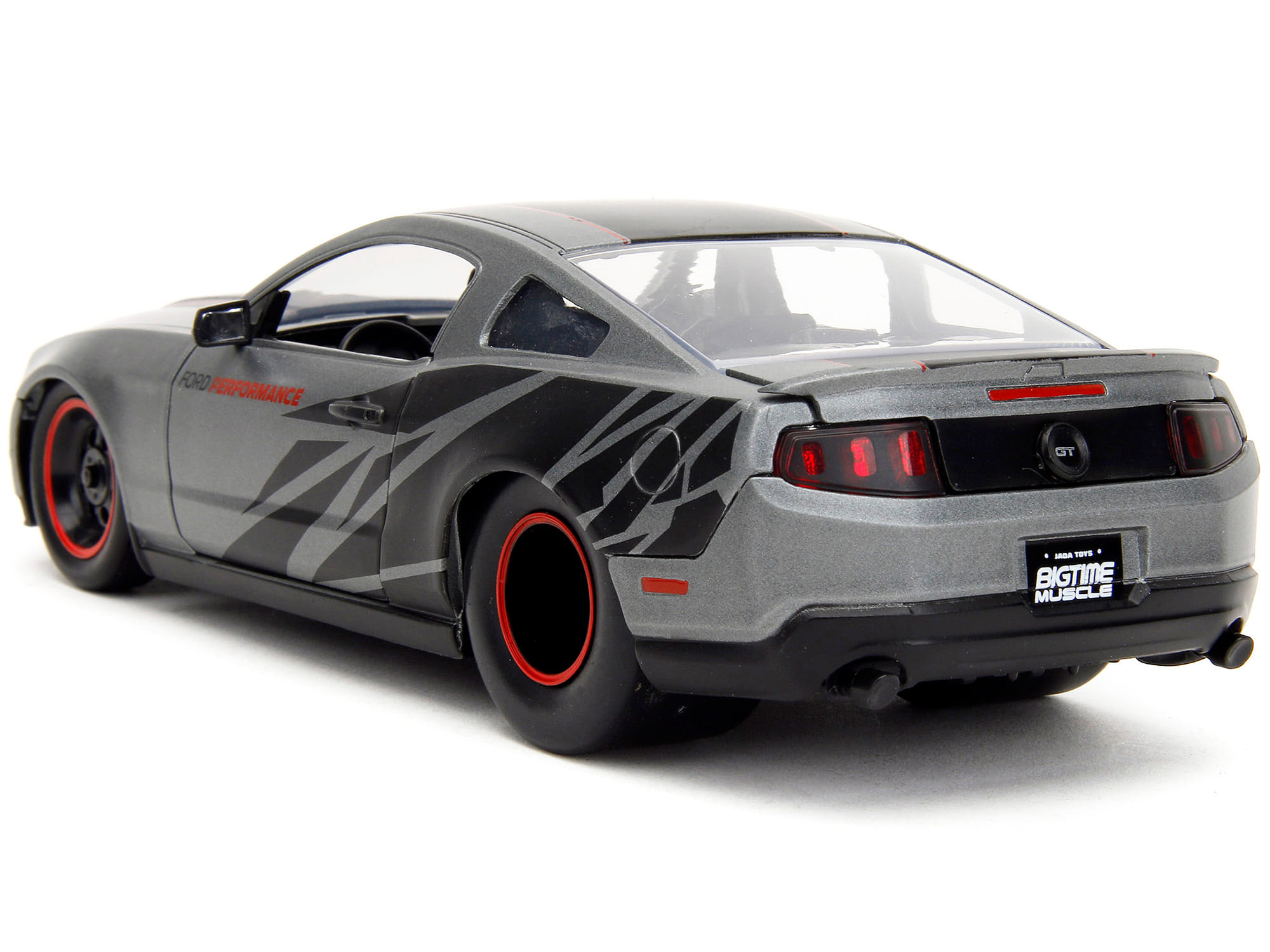 2010 Ford Mustang GT Matt Gray Metallic with Black Graphics and Stripes "Ford Performance" "Bigtime Muscle" Series 1/24 Diecast Model Car by Jada - Image 3