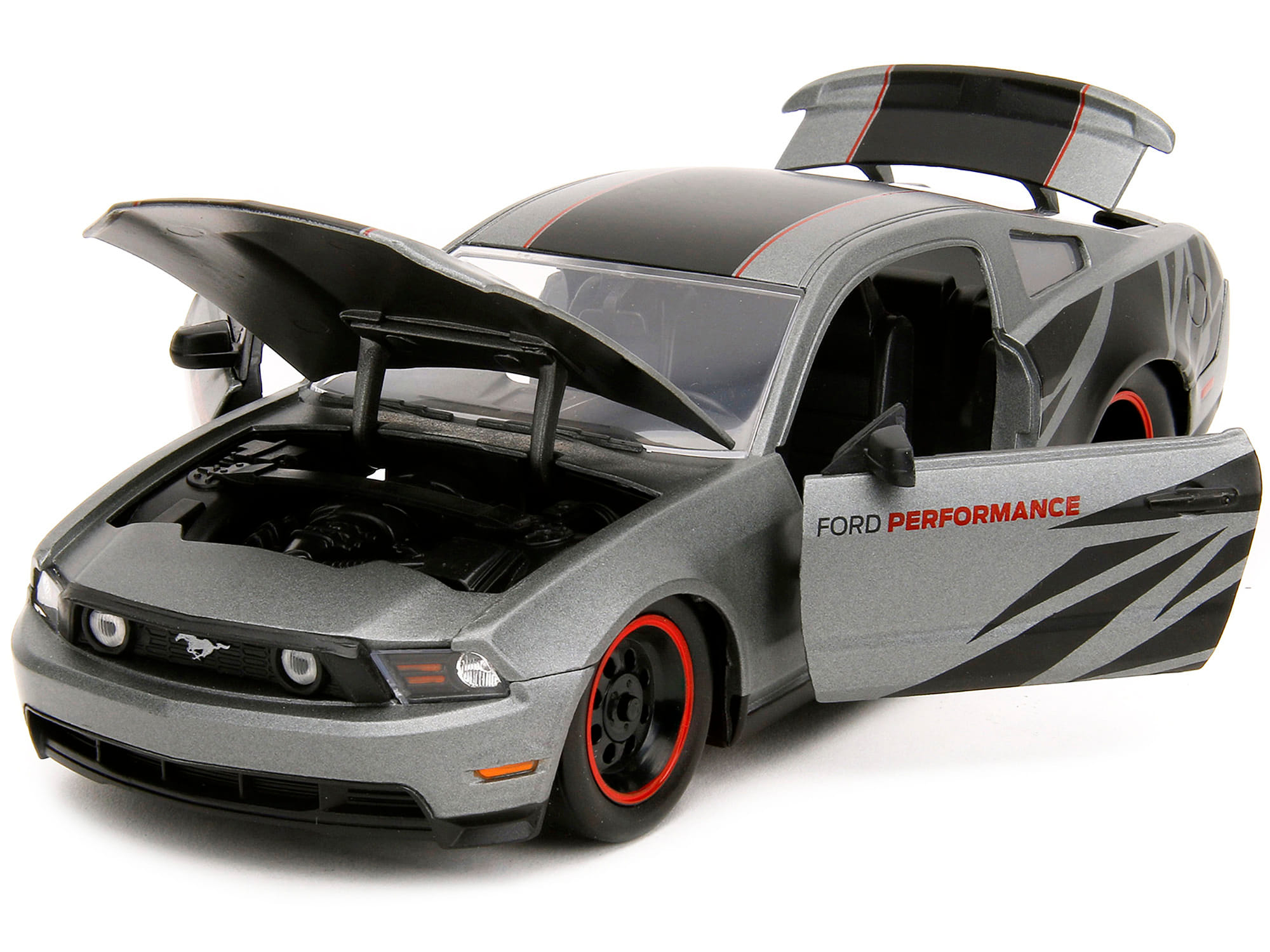 2010 Ford Mustang GT Matt Gray Metallic with Black Graphics and Stripes "Ford Performance" "Bigtime Muscle" Series 1/24 Diecast Model Car by Jada - Image 5