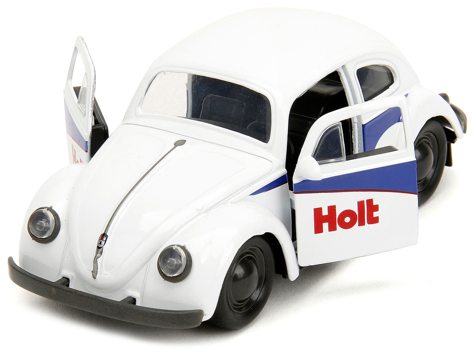 1959 Volkswagen Beetle "Holt" White with Blue Graphics and Boxing Gloves Accessory "Punch Buggy" Series 1/32 Diecast Model Car by Jada - Image 2