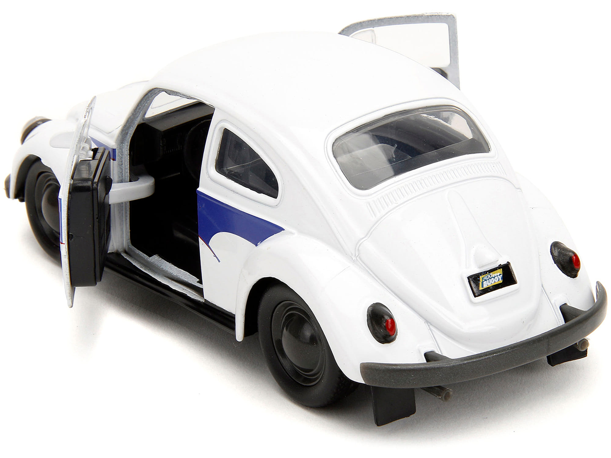 1959 Volkswagen Beetle "Holt" White with Blue Graphics and Boxing Gloves Accessory "Punch Buggy" Series 1/32 Diecast Model Car by Jada - Image 3