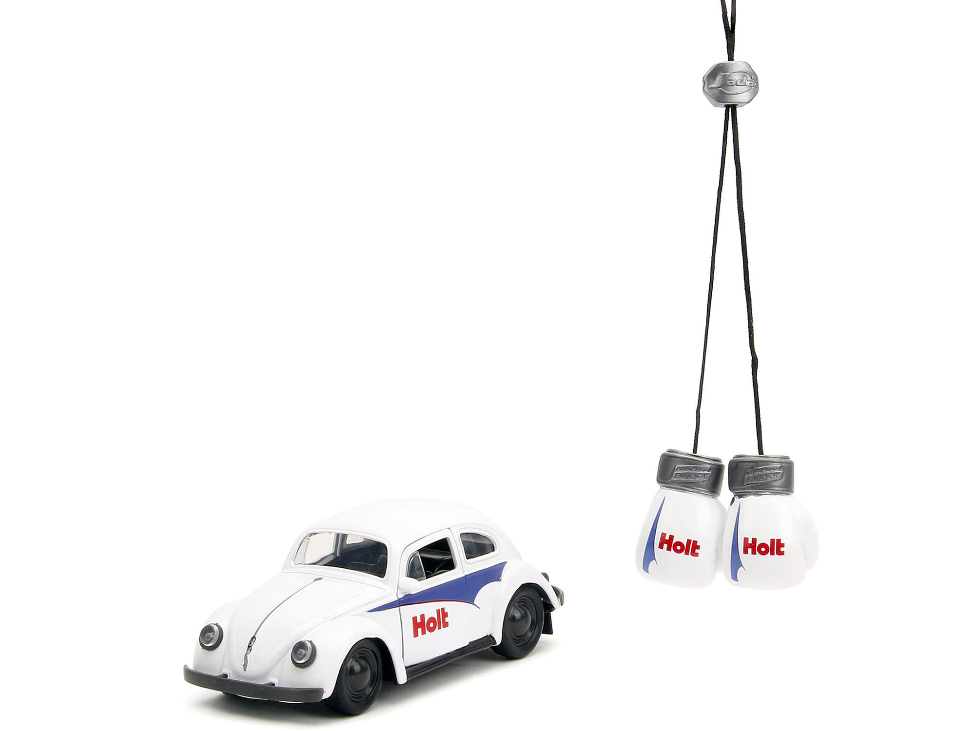 1959 Volkswagen Beetle "Holt" White with Blue Graphics and Boxing Gloves Accessory "Punch Buggy" Series 1/32 Diecast Model Car by Jada - Image 5