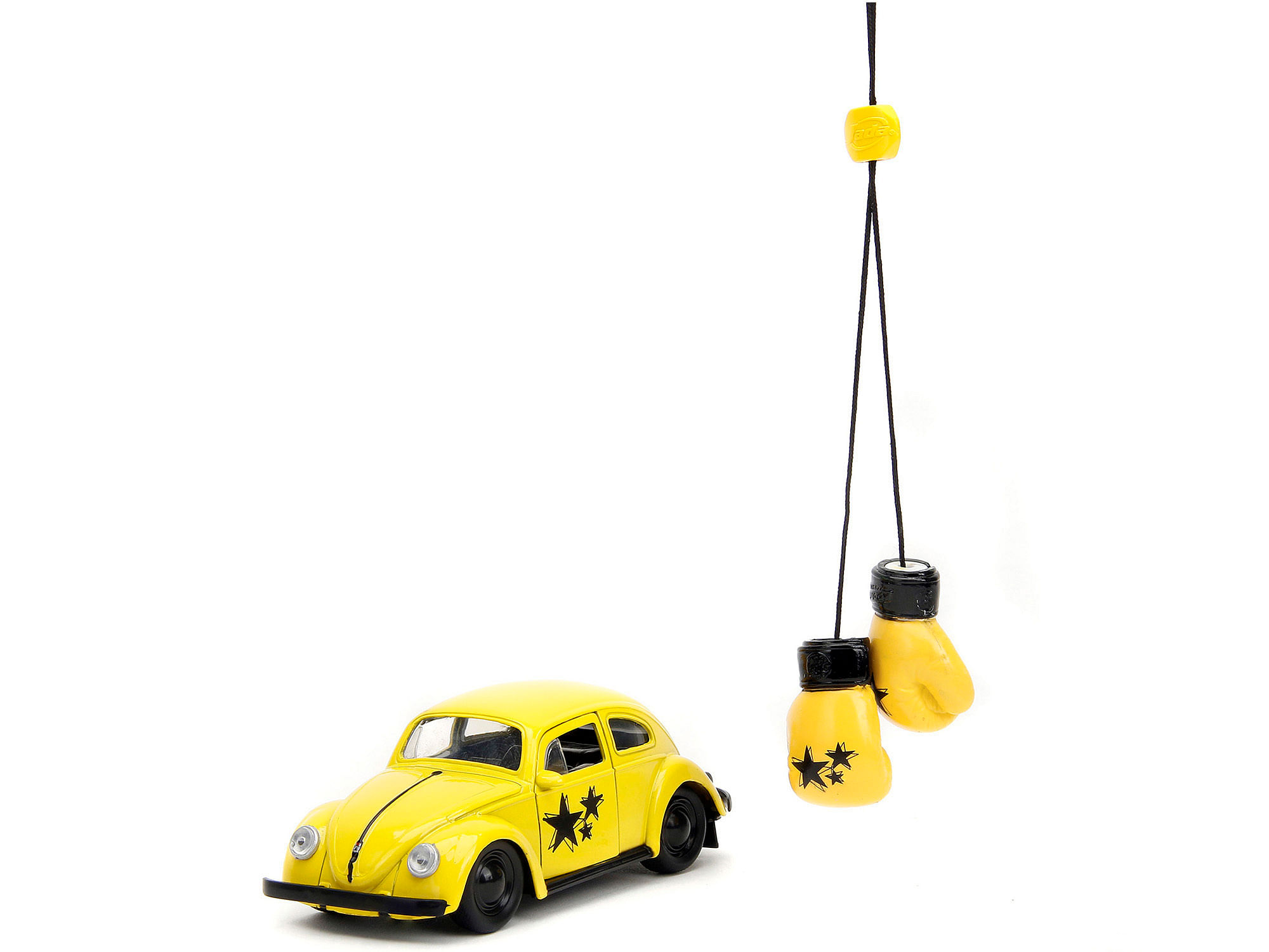 1959 Volkswagen Beetle Yellow with Black Graphics and Boxing Gloves Accessory “Punch Buggy” Series 1/32 Diecast Model Car by Jada