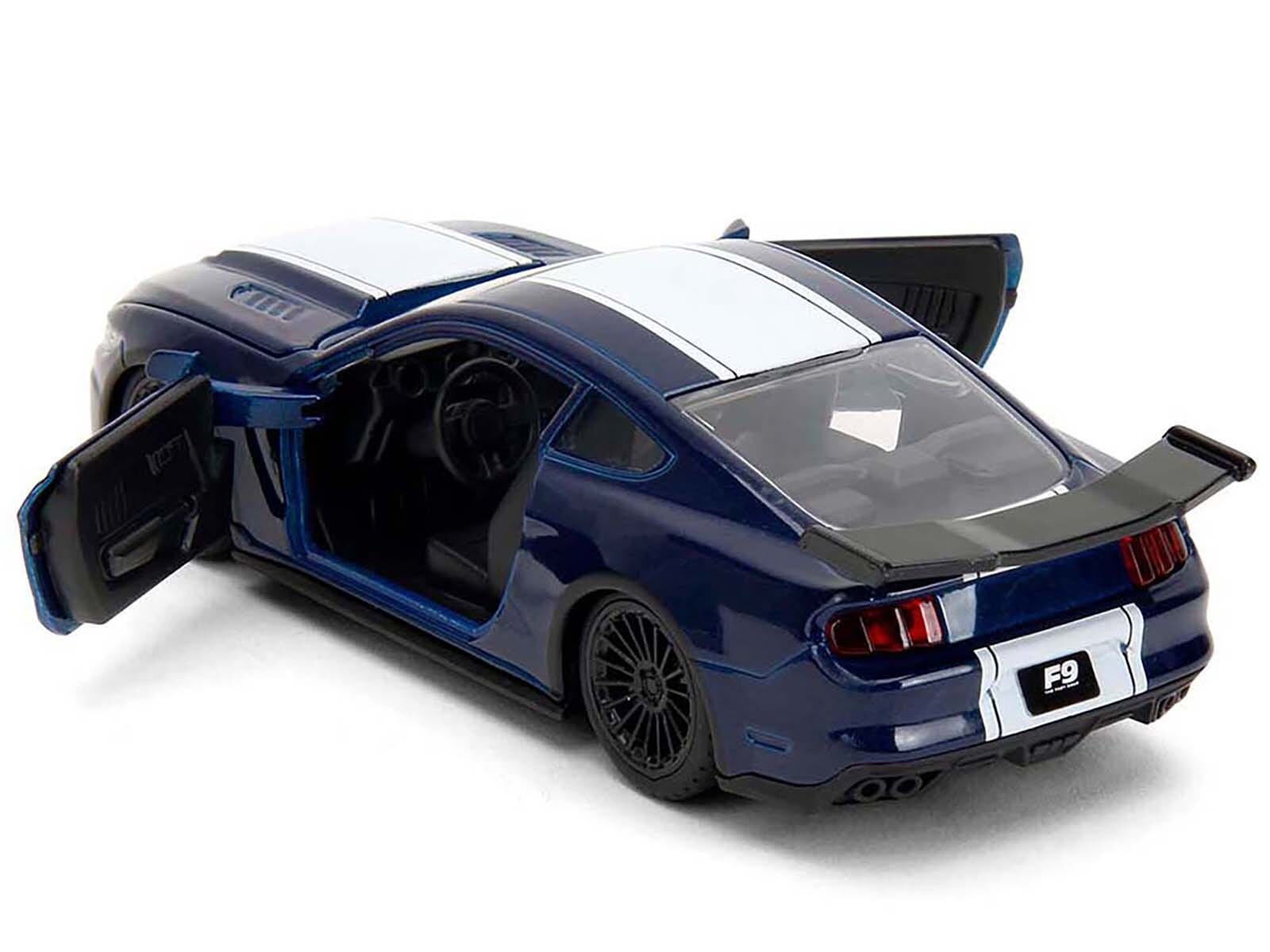 2016 Ford Mustang GT Dark Blue Metallic with White Stripe "F9" (2021) Movie "Fast & Furious" Series 1/32 Diecast Model Car by Jada - Image 4