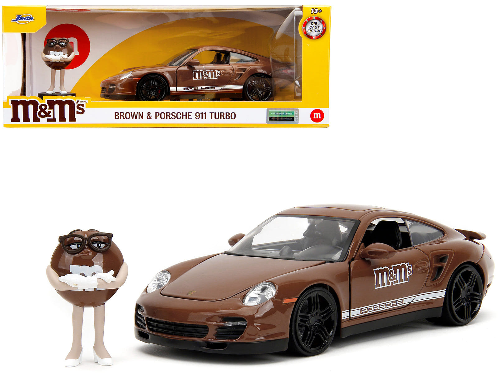 Porsche 911 Turbo Brown and Brown M&M Diecast Figure "M&M's" "Hollywood Rides" Series 1/24 Diecast Model Car by Jada - Image 3