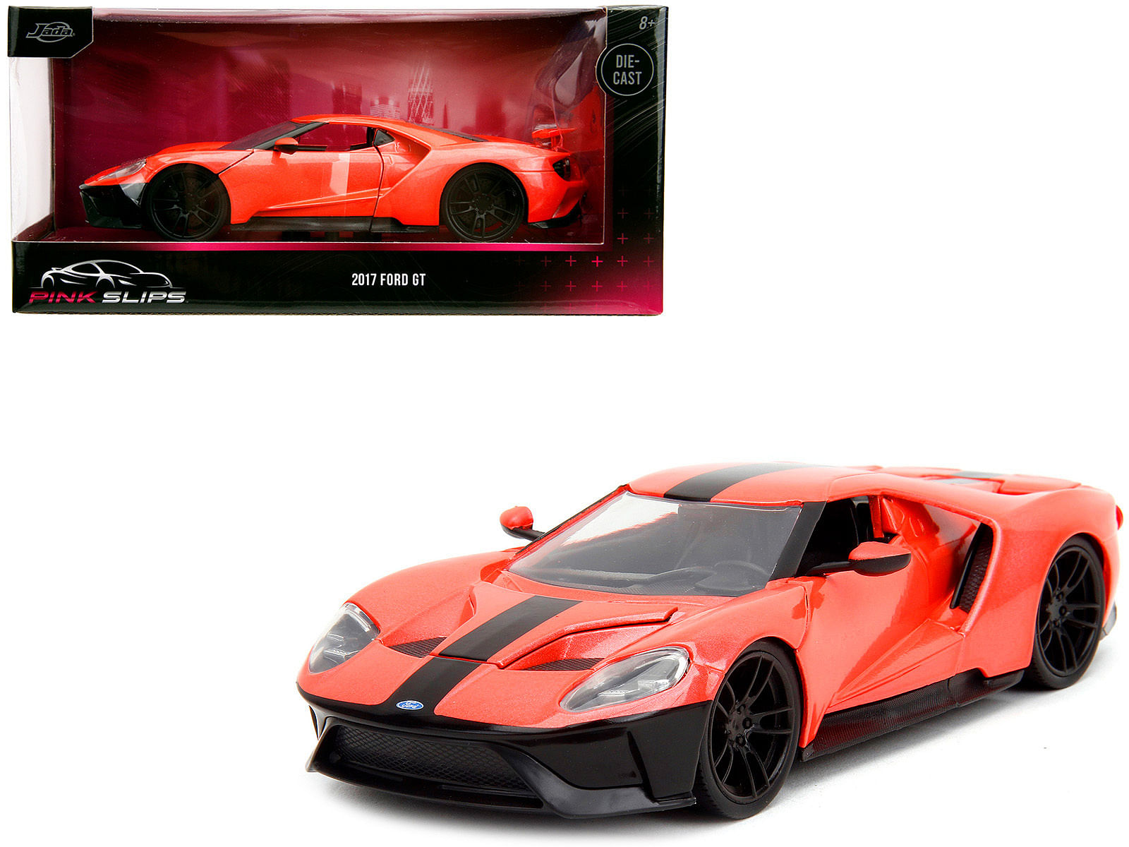 2017 Ford GT Light Red Metallic with Black Stripe “Pink Slips” Series 1/24 Diecast Model Car by Jada