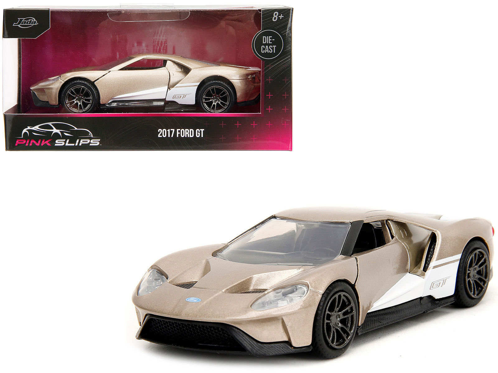 2017 Ford GT Gold Metallic with White Accents “Pink Slips” Series 1/32 Diecast Model Car by Jada