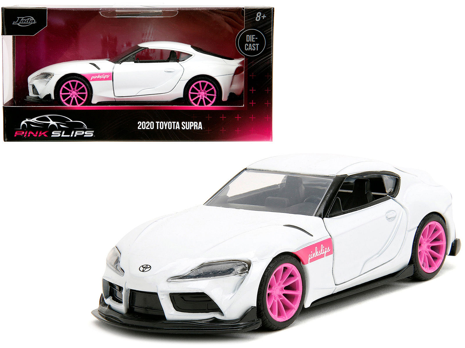 2020 Toyota Supra White Metallic with Pink Wheels “Pink Slips” Series 1/32 Diecast Model Car by Jada