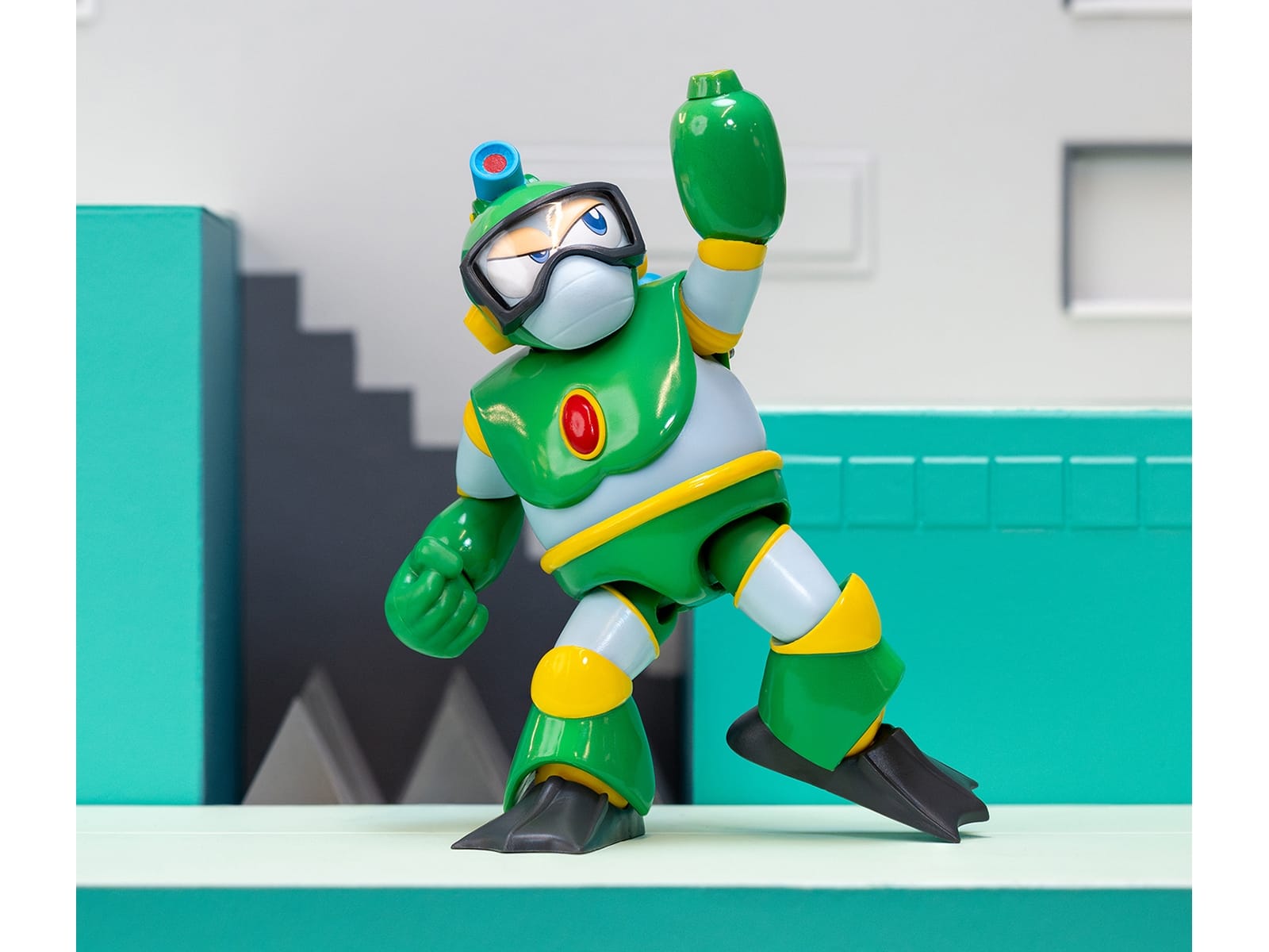 Bubble Man 5" Moveable Figure (Deluxe Version) with Accessories and Alternate Head and Hands "Mega Man" (1987) Video Game Model by Jada - Image 4