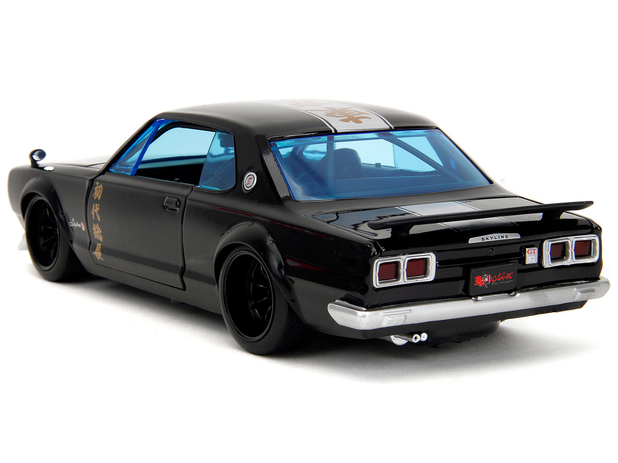 1971 Nissan Skyline GT-R RHD (Right Hand Drive) Black with Silver Stripe and Mikey Diecast Figure “Tokyo Revengers” (2021) TV Series “Anime Hollywood Rides” Series 1/24 Diecast Model Car by Jada