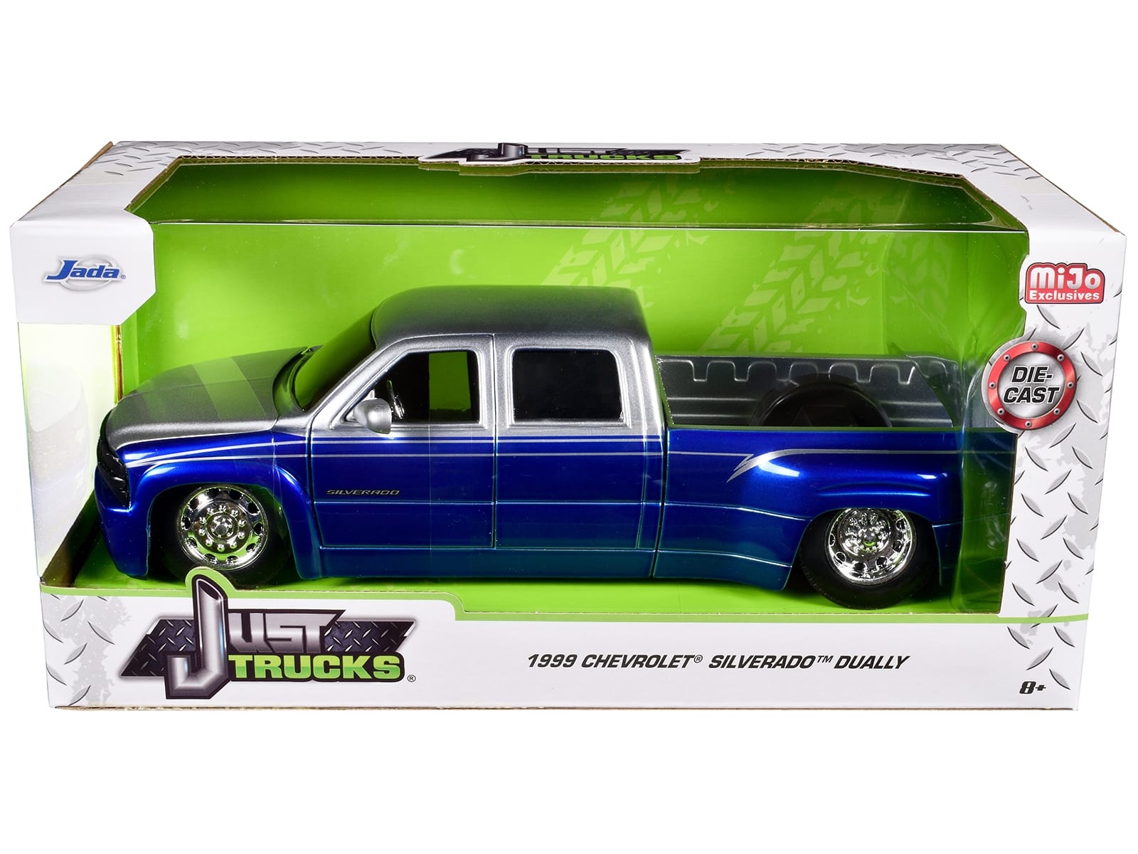 1999 Chevrolet Silverado Dually Pickup Truck Blue Metallic and Silver with Stock Wheels "Just Trucks" Series 1/24 Diecast Model Car by Jada - Image 3
