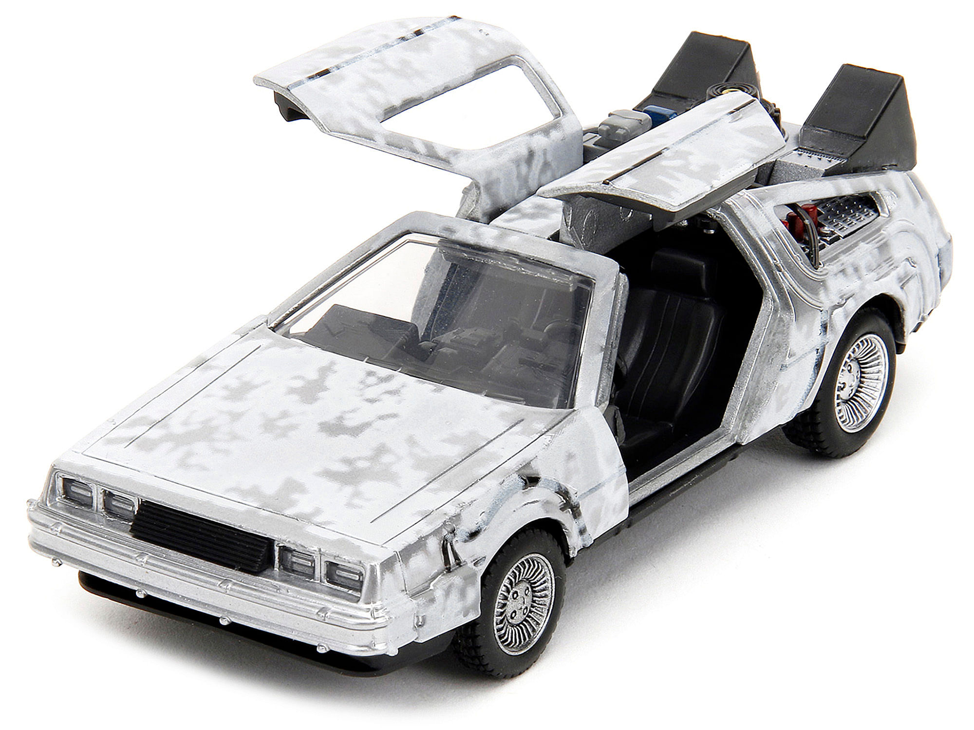 DMC DeLorean Time Machine Brushed Metal (Frost Version) “Back to the Future” (1985) Movie “Hollywood Rides” Series 1/32 Diecast Model Car by Jada