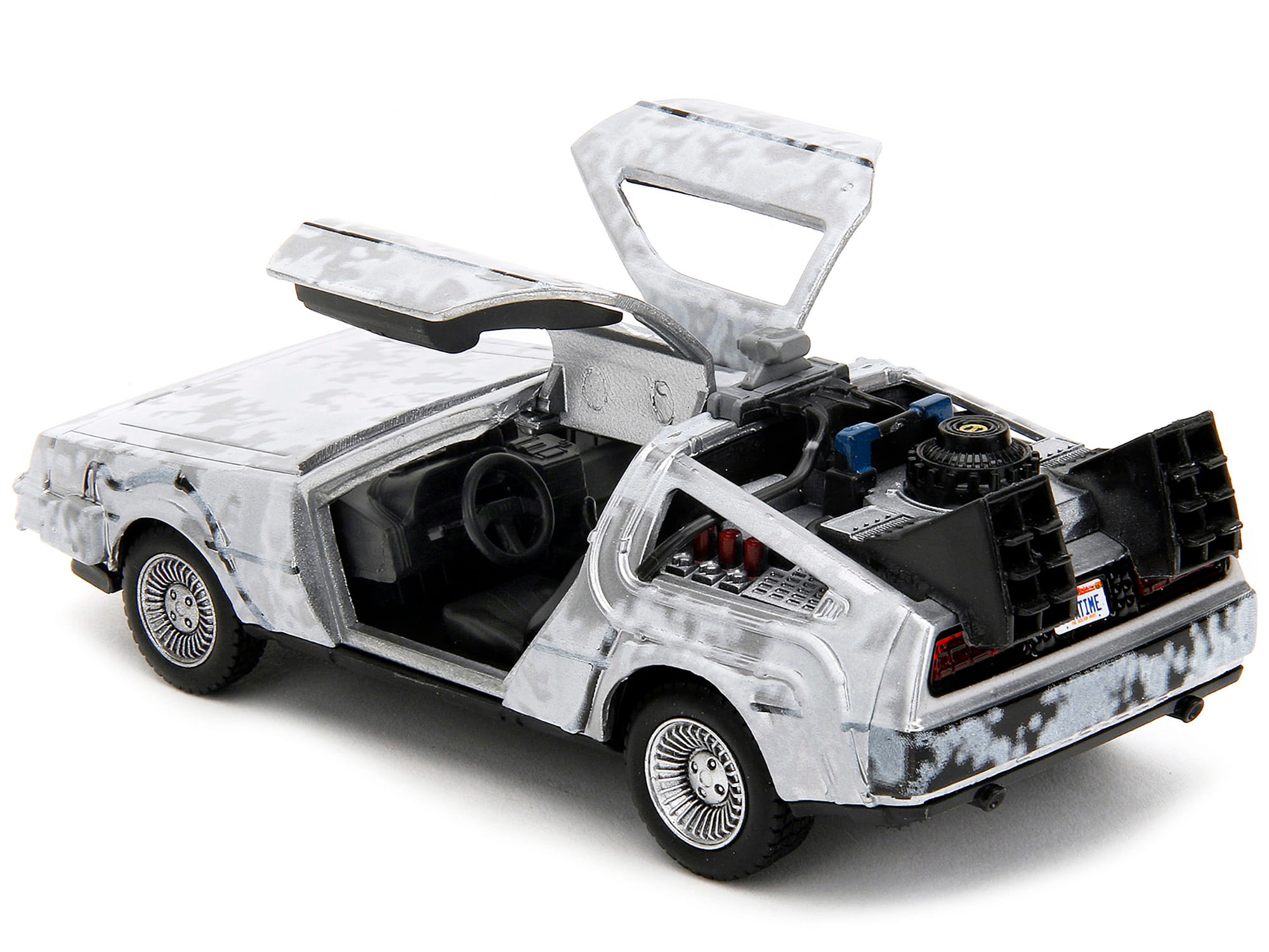 DMC DeLorean Time Machine Brushed Metal (Frost Version) "Back to the Future" (1985) Movie "Hollywood Rides" Series 1/32 Diecast Model Car by Jada - Image 4